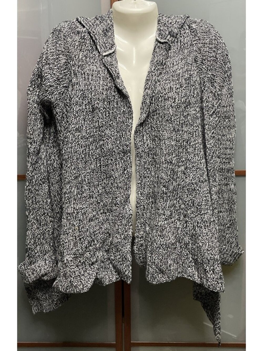 Derek Heart Y2K Size Small Knit Hooded Marled Black Sweater Tunic Cardigan Goth